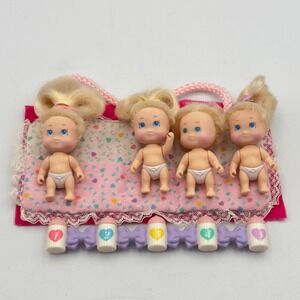 Vintage Tyco Quintuplets Dolls Set 4 Babies Carrier Numbered Bottles 1990s Toy